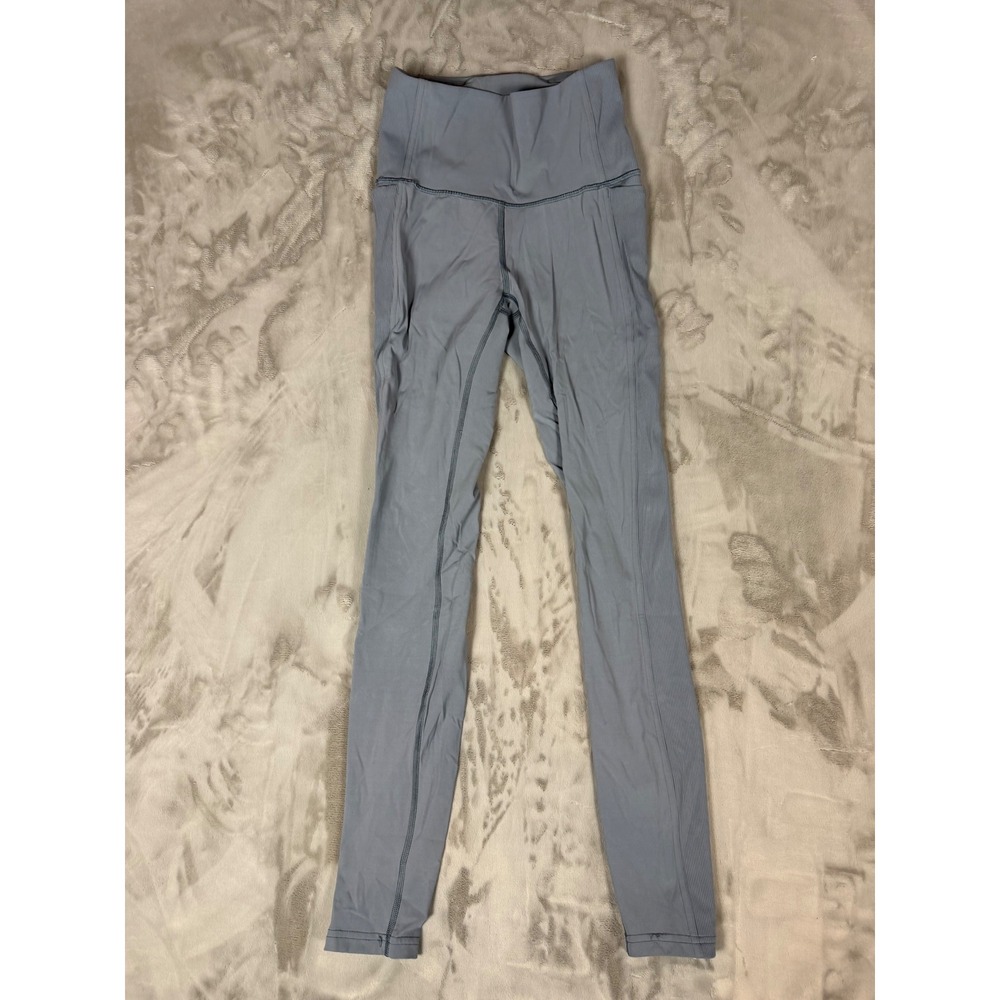 Lululemon High-Rise Ribbed Panel Yoga Leggings with Pockets Blue Gray Size 4